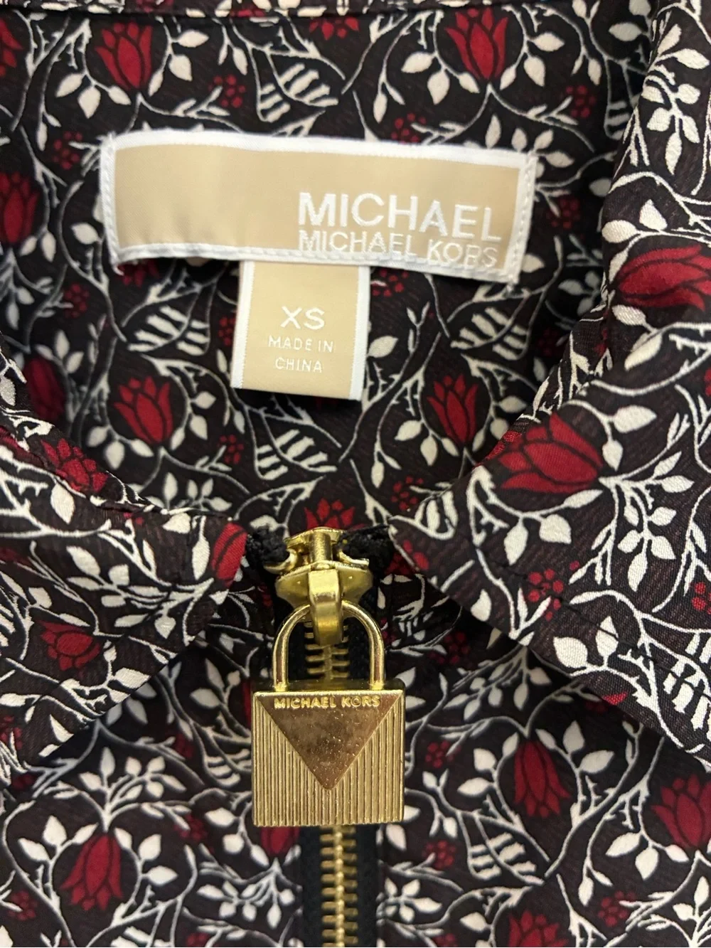 Michael Kors Burgundy Floral Print Zip-Front Jean Jacket